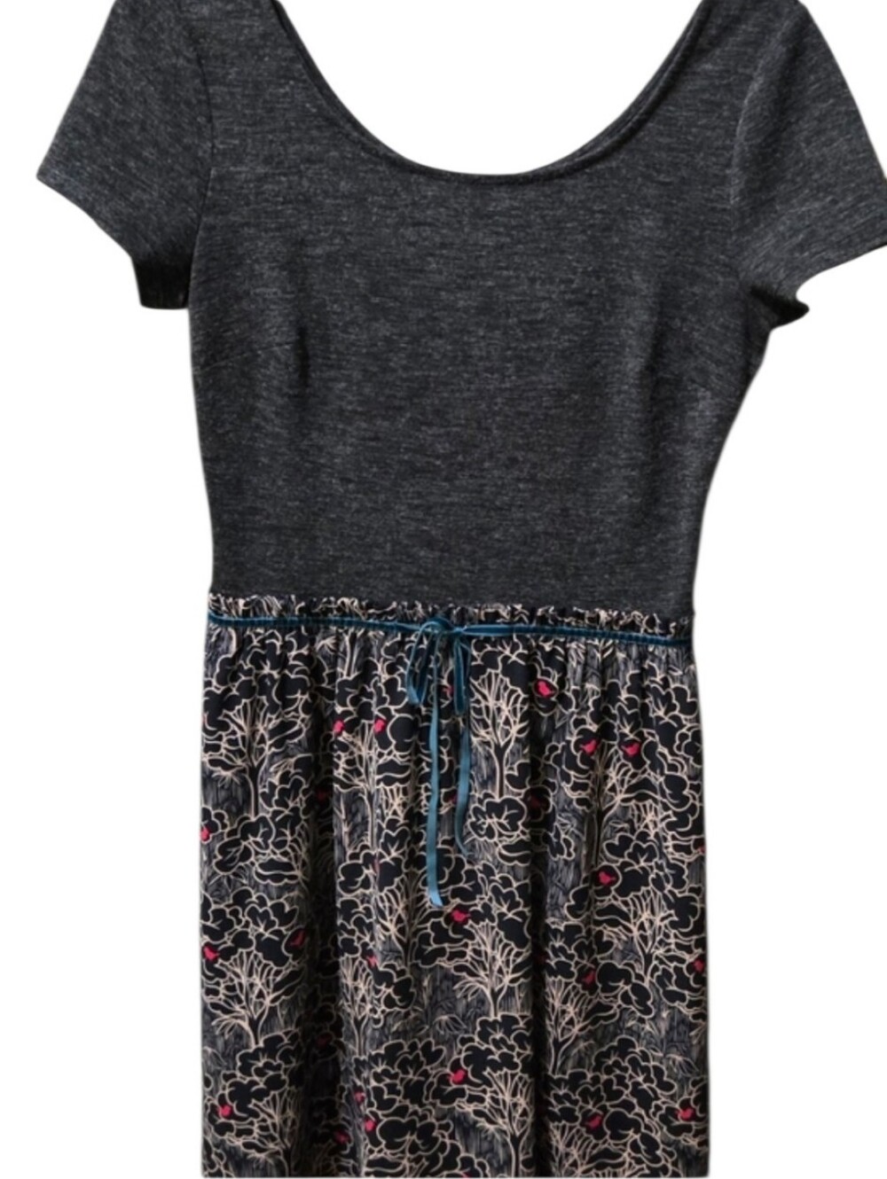 Maison Jules Dress Small Gray Knit Top Printed Fit & Flare Short Sleeve